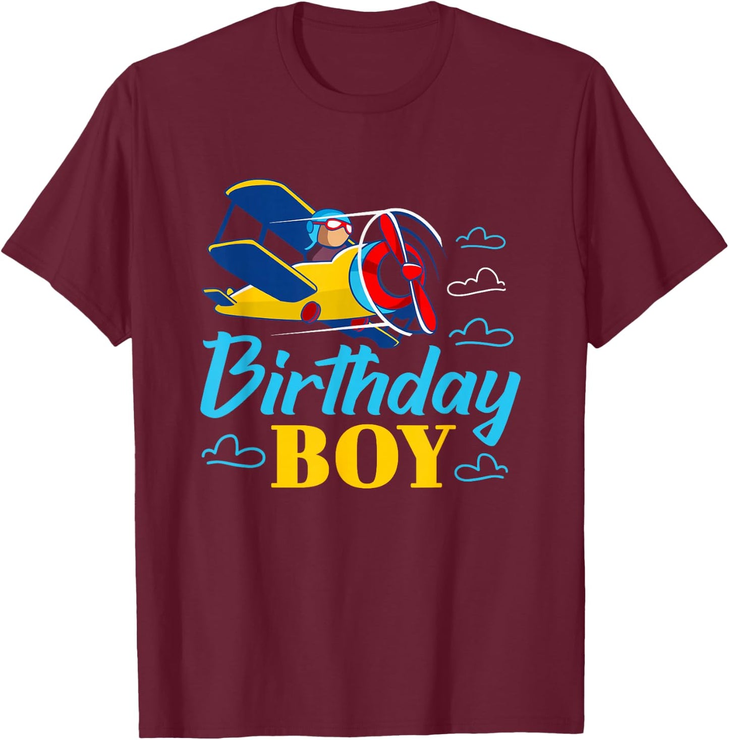 Birthday Boy Airplanes Party Gift Decorations Supplies Kids T-Shirt - T-Shirt | Maroon
