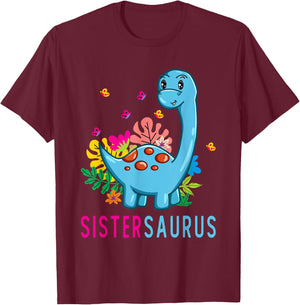 Sistersaurus Cute Dino Dinosaur Sister Saurus T-Shirt - T-Shirt | Maroon