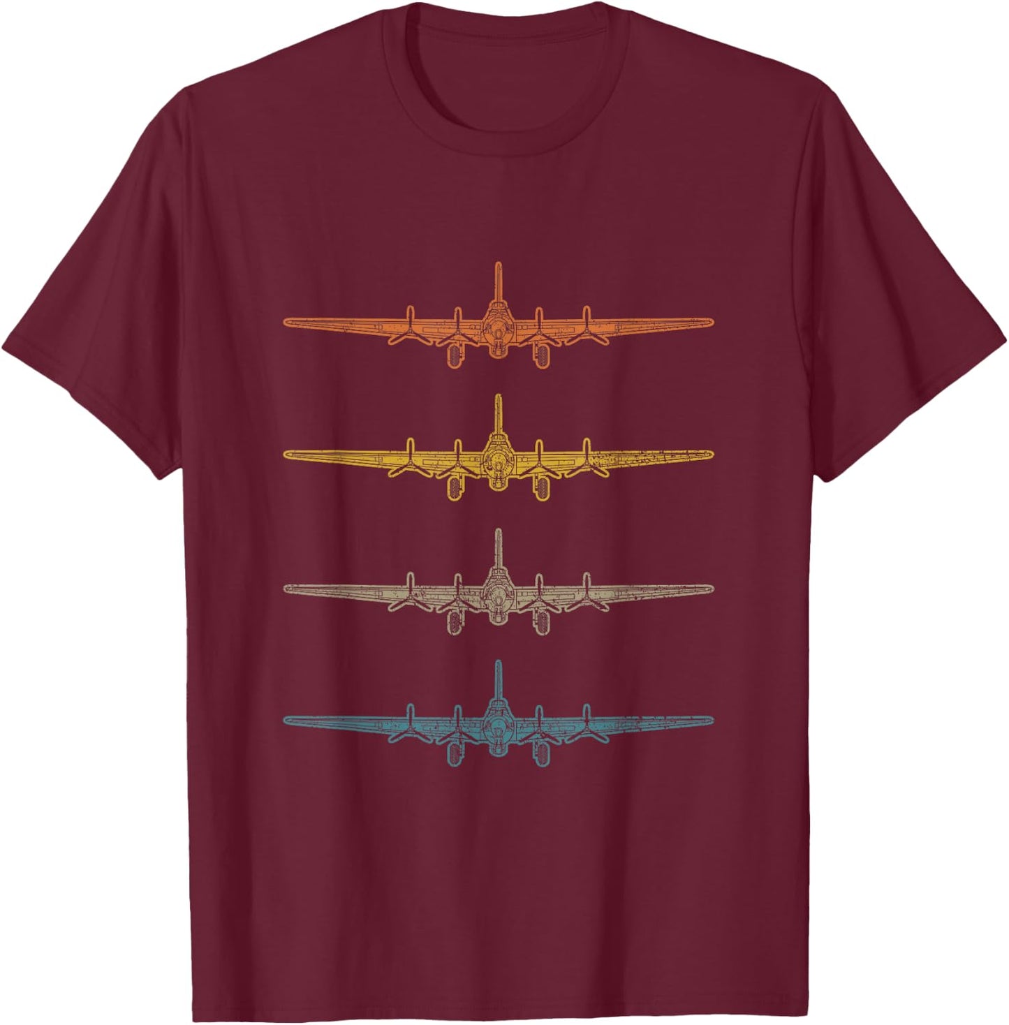 Retro B17 Flying Fortress Schematic Vintage WW2 Bomber B-17 T-Shirt - T-Shirt | Maroon