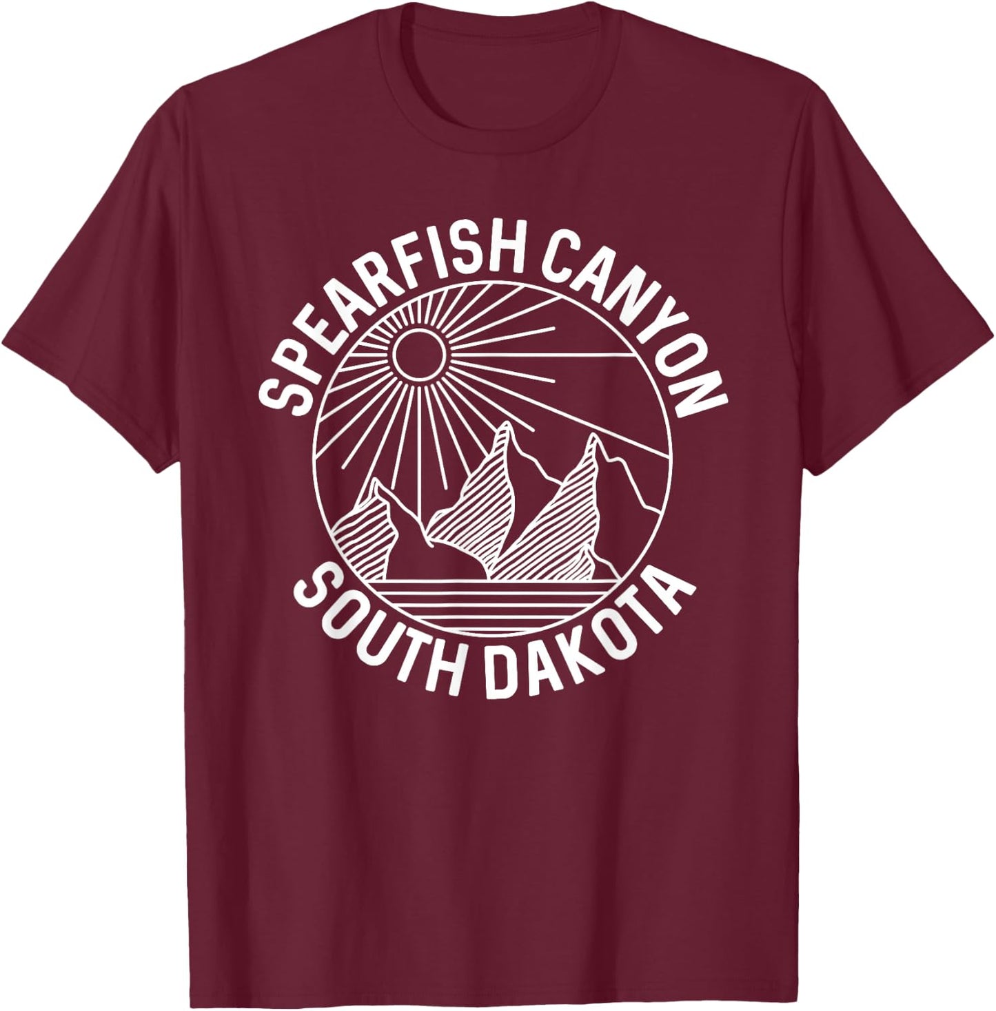 Spearfish Canyon South Dakota Mountain Line Art T-Shirt - T-Shirt | Maroon