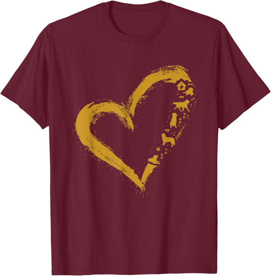 Golden Retriever Gold Dog Heart Shape Golden Dog Lover Gift Women Girls Kids T-Shirt - T-Shirt | Maroon