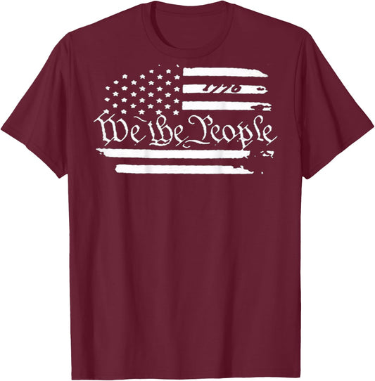American Flag Patriotic 1776 We The People USA Print On Back T-Shirt - T-Shirt | Maroon