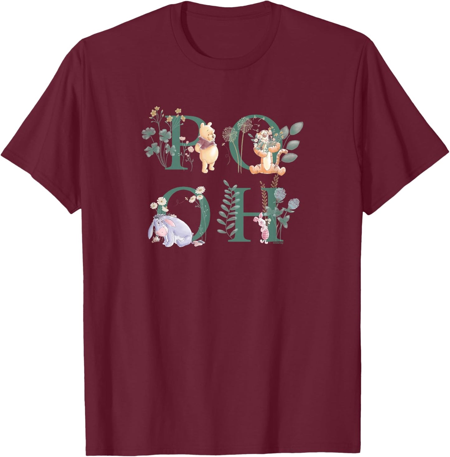 Winnie The Pooh - Pooh Flowers T-Shirt - T-Shirt | Maroon