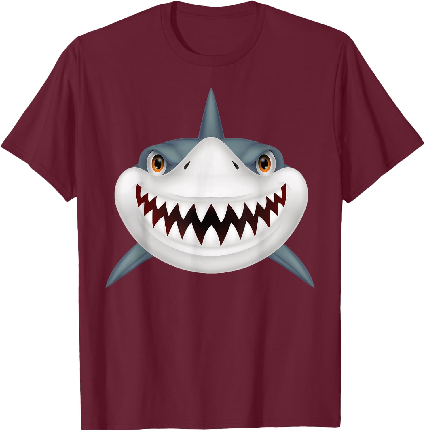 Shark Front Face with Devil Smile For Halloween Costume T-Shirt - T-Shirt | Maroon