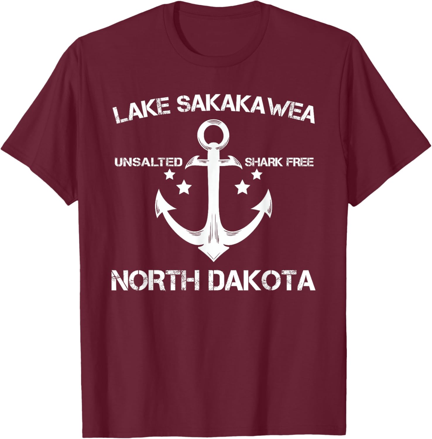 LAKE SAKAKAWEA NORTH DAKOTA Funny Fishing Camping Gift T-Shirt - T-Shirt | Maroon