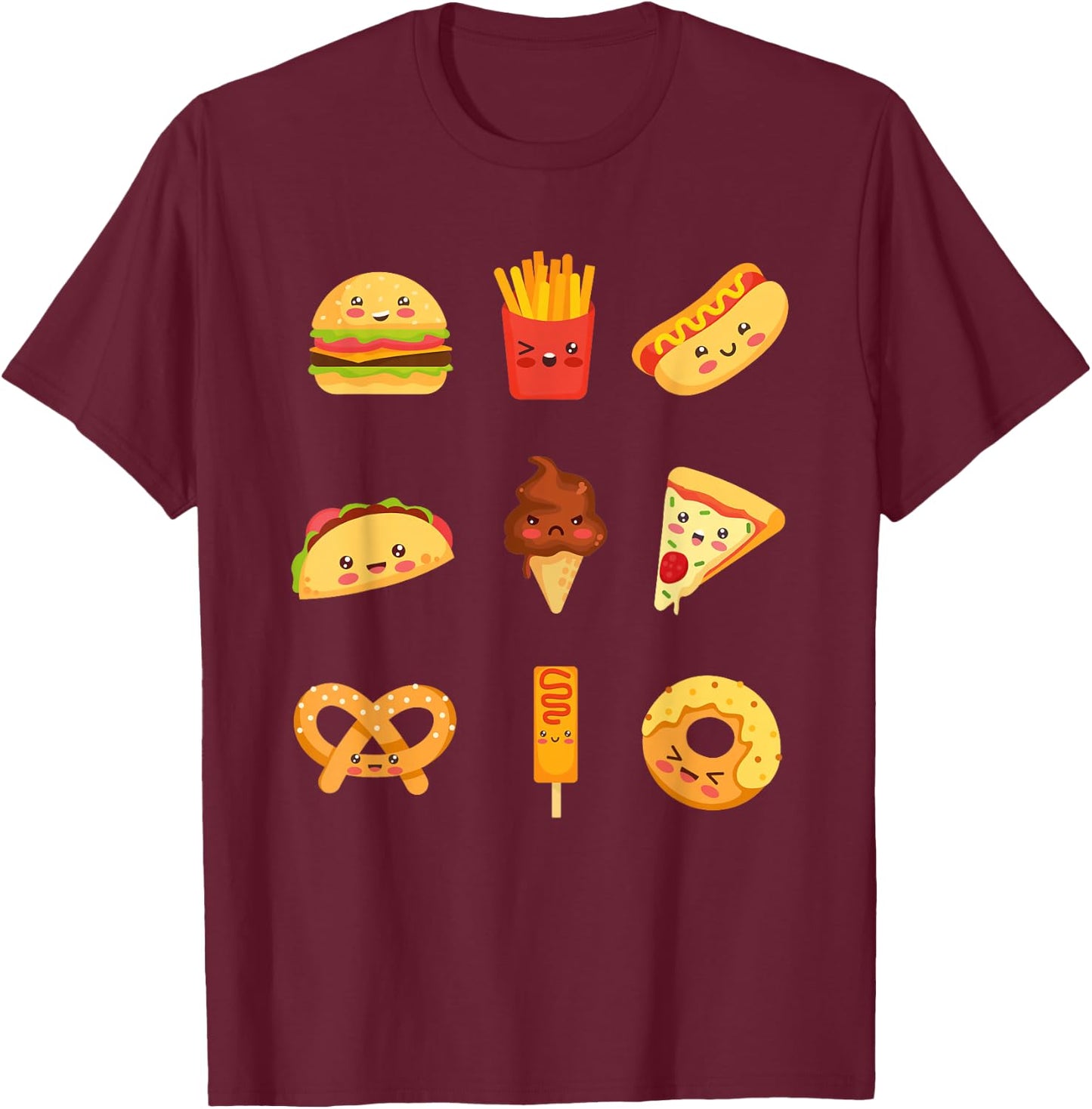 Cute Kawaii food collection for food lovers T-Shirt - T-Shirt | Maroon