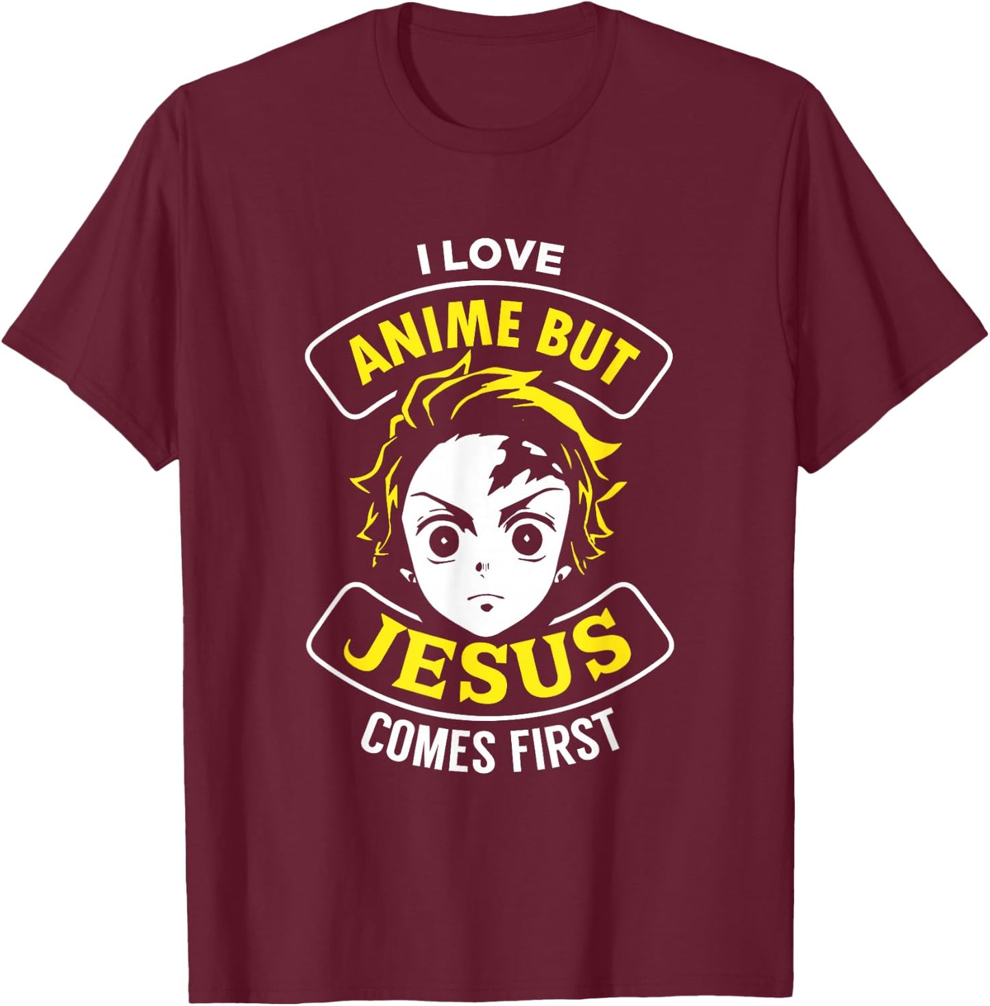I Love Anime But Jesus Comes First - Christian Japan Yellow T-Shirt - T-Shirt | Maroon