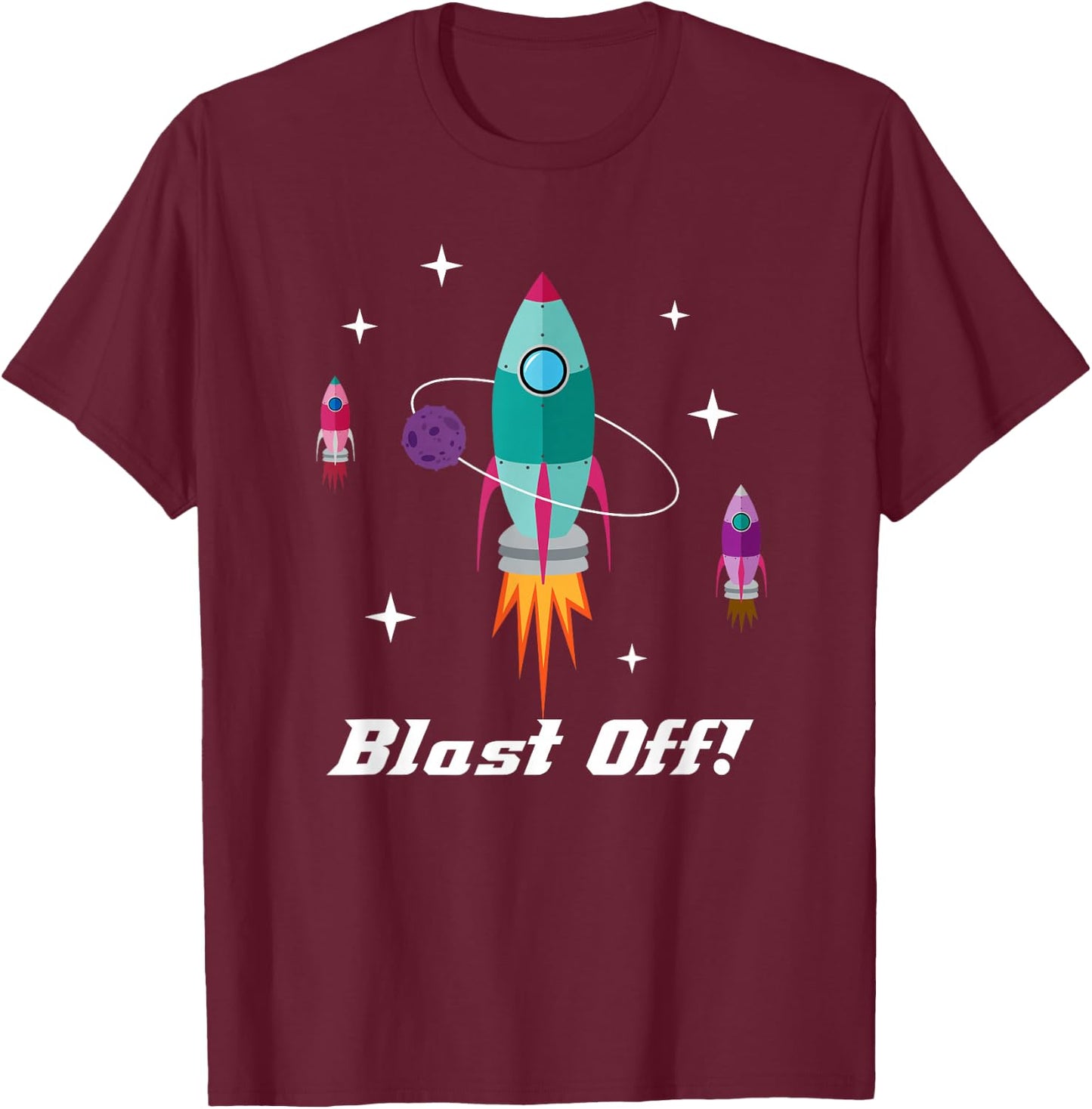 Blast Off Outer Space Rocketship Shirt T-Shirt - T-Shirt | Maroon