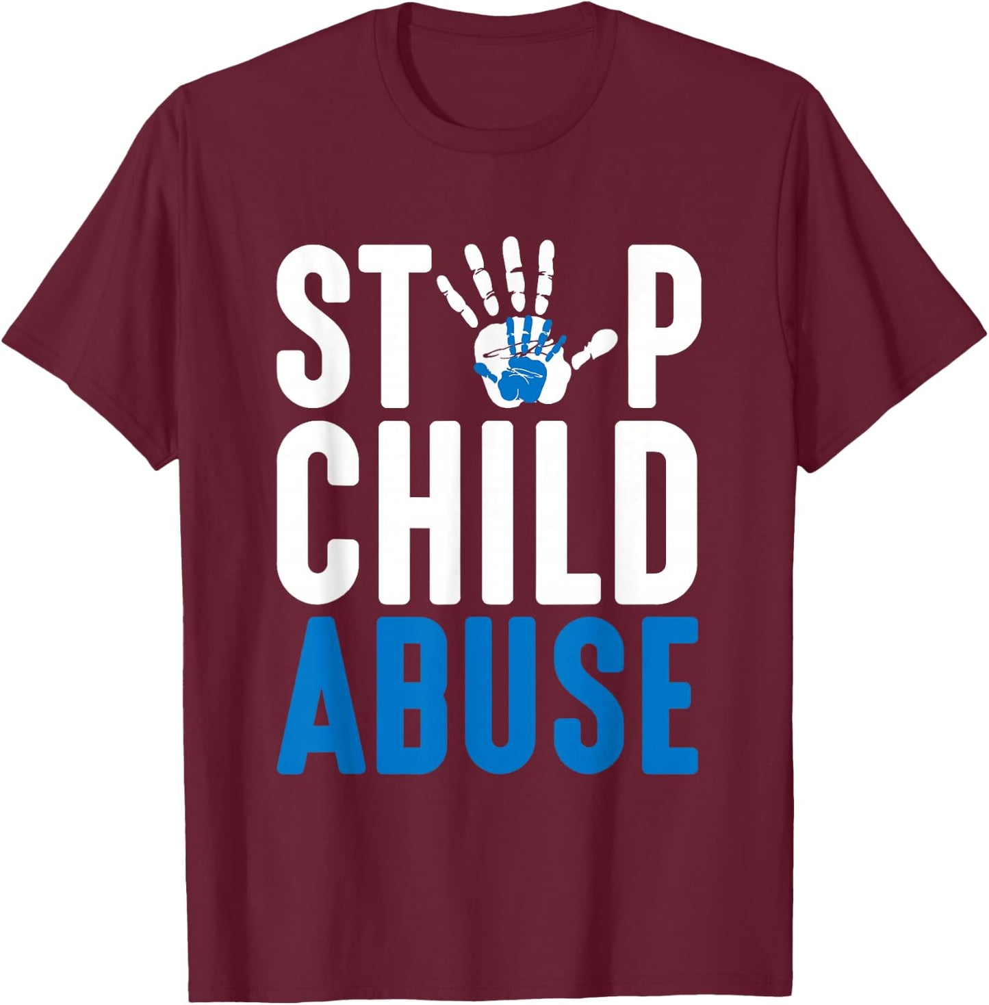 Blue Ribbon Stop Child Misuse Prevention Month Awareness T-Shirt - T-Shirt | Maroon