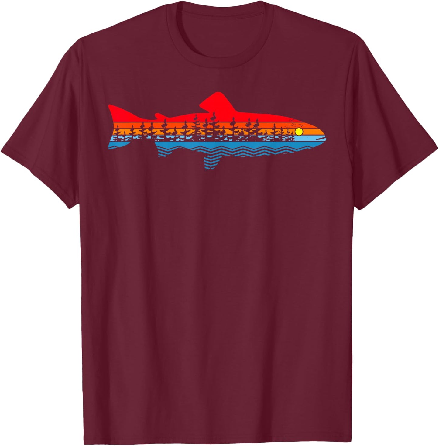 Vintage Nature Outdoor Fishing - Fisher Trout Fish T-Shirt - T-Shirt | Maroon