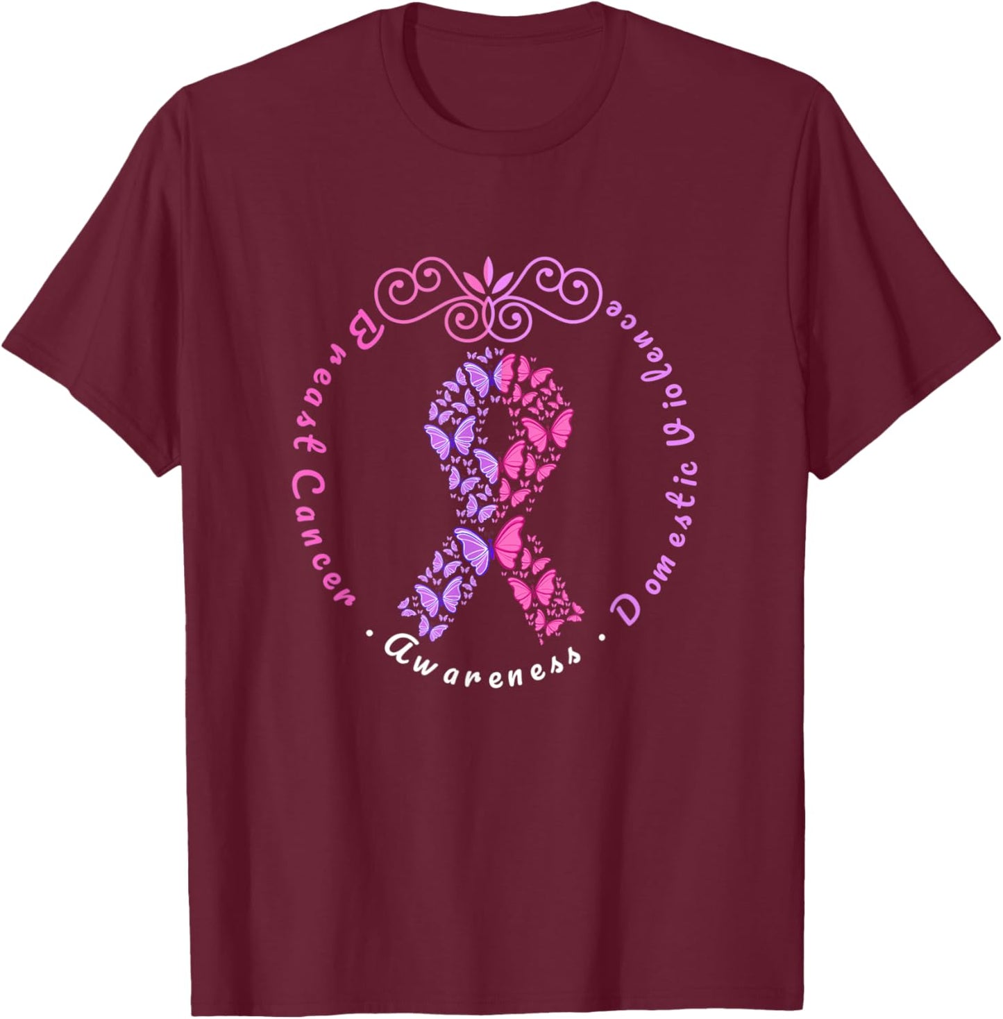 Domestic Violence and Breast Cancer Awareness Month T-Shirt - T-Shirt | Maroon