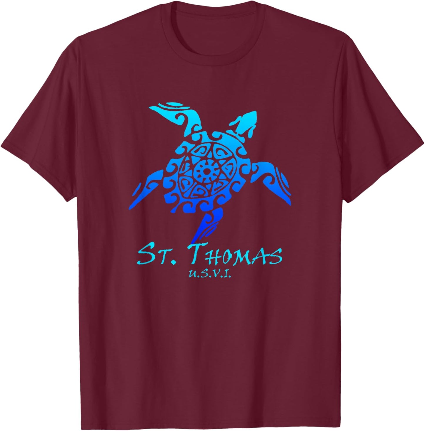 St. Thomas, USVI Vintage Retro Tribal Turtle Vacation T-Shirt - T-Shirt | Maroon