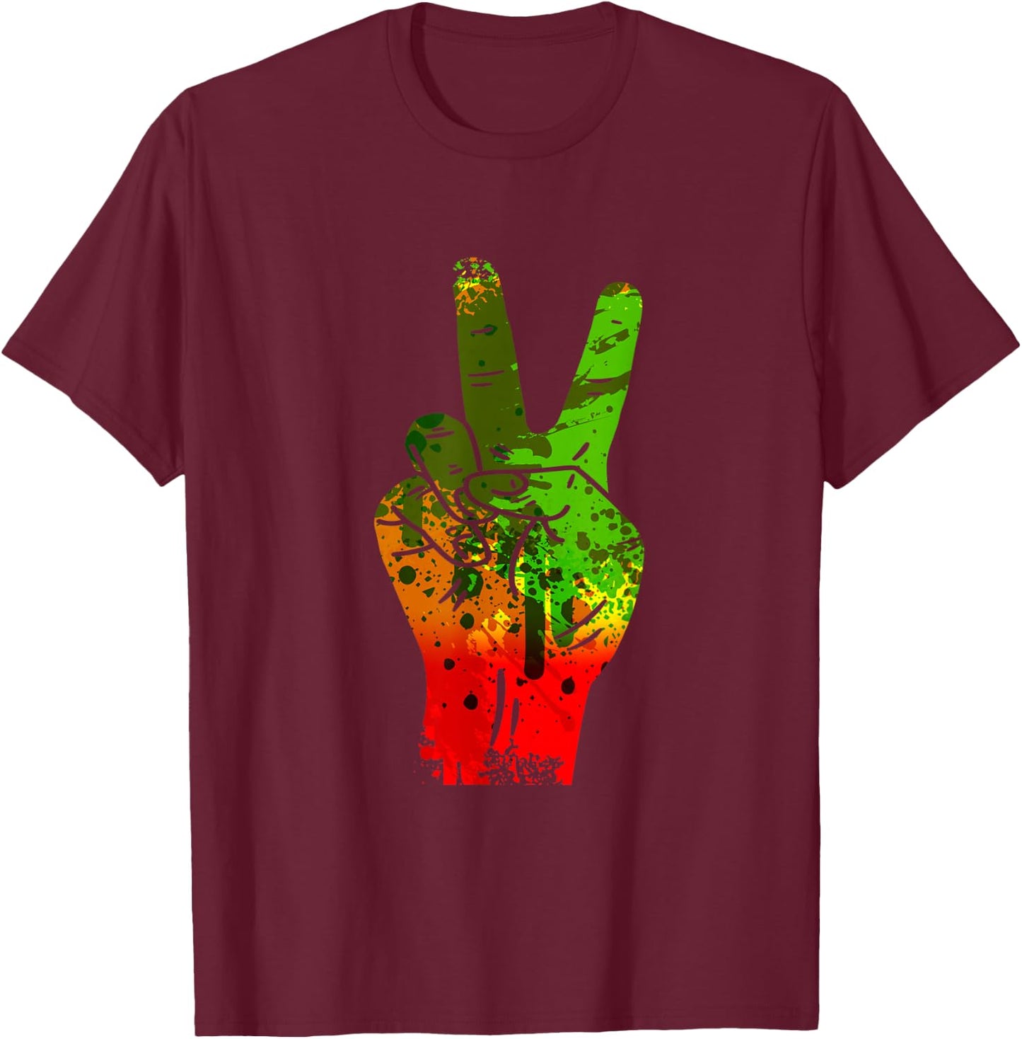 Hippie Peace Sign Rasta Reggae Music Splash Jamaica T-Shirt - T-Shirt | Maroon
