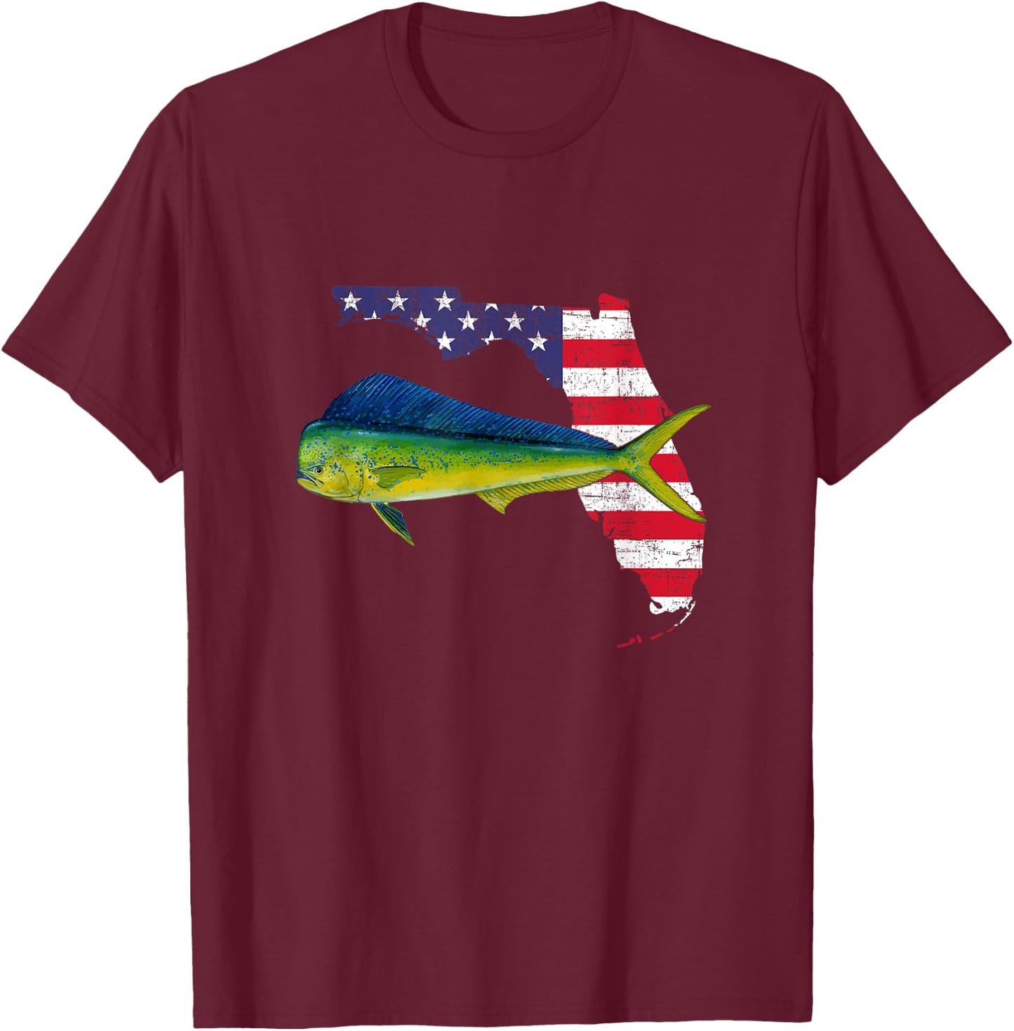 Mahi Mahi Florida, American Flag, Fishing Mahi Mahi T-Shirt - T-Shirt | Maroon