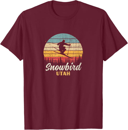 Snowbird Skiing Utah Vintage Mountain Utah Ski Vacation T-Shirt - T-Shirt | Maroon