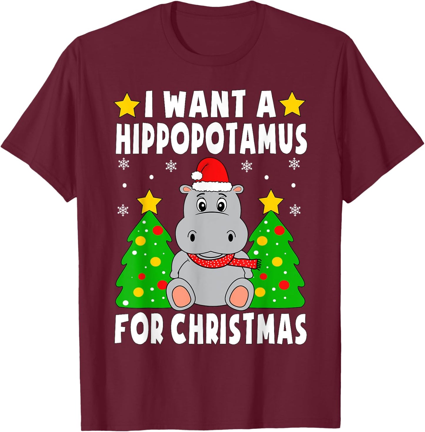 I Want A Hippopotamus For Christmas Hippo Pajamas Boys Girls T-Shirt - T-Shirt | Maroon
