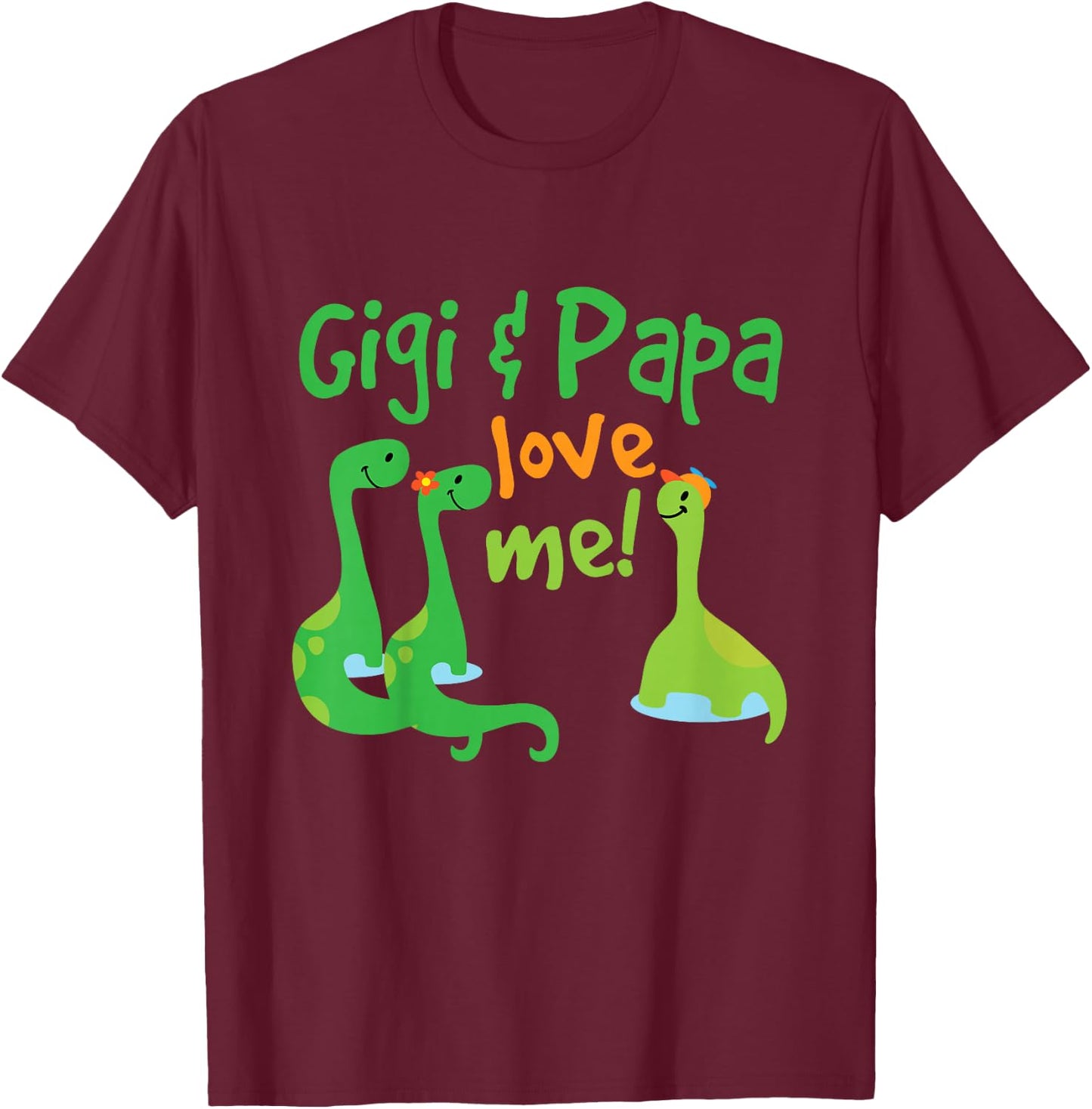 Kids Gigi and Papa Love Me Grandson Dinosaur T-Shirt - T-Shirt | Maroon