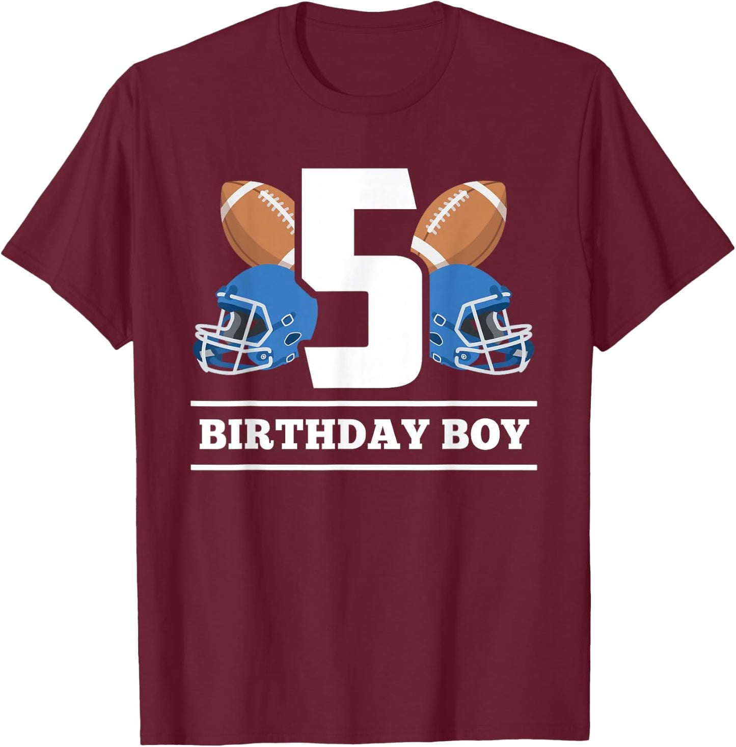 5th Birthday Boy Football Ball 5 Years Old Kids Gift Ideas T-Shirt - T-Shirt | Maroon
