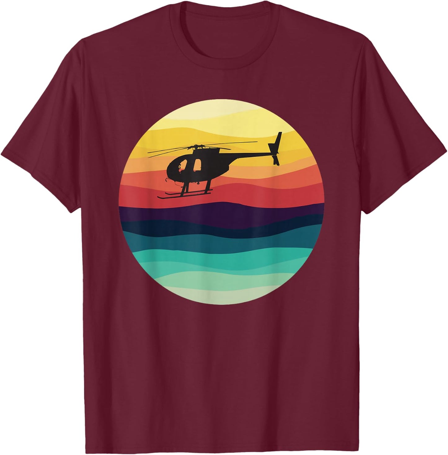 Retro Helicopter Silhouette MD 500 Sunset Pilot T-Shirt - T-Shirt | Maroon