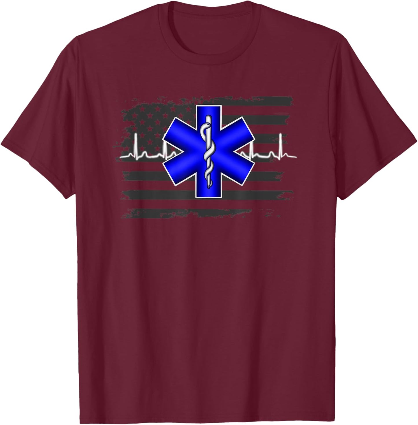 EMS EMT Paramedic First Responder Flag Thin White Line T-Shirt - T-Shirt | Maroon