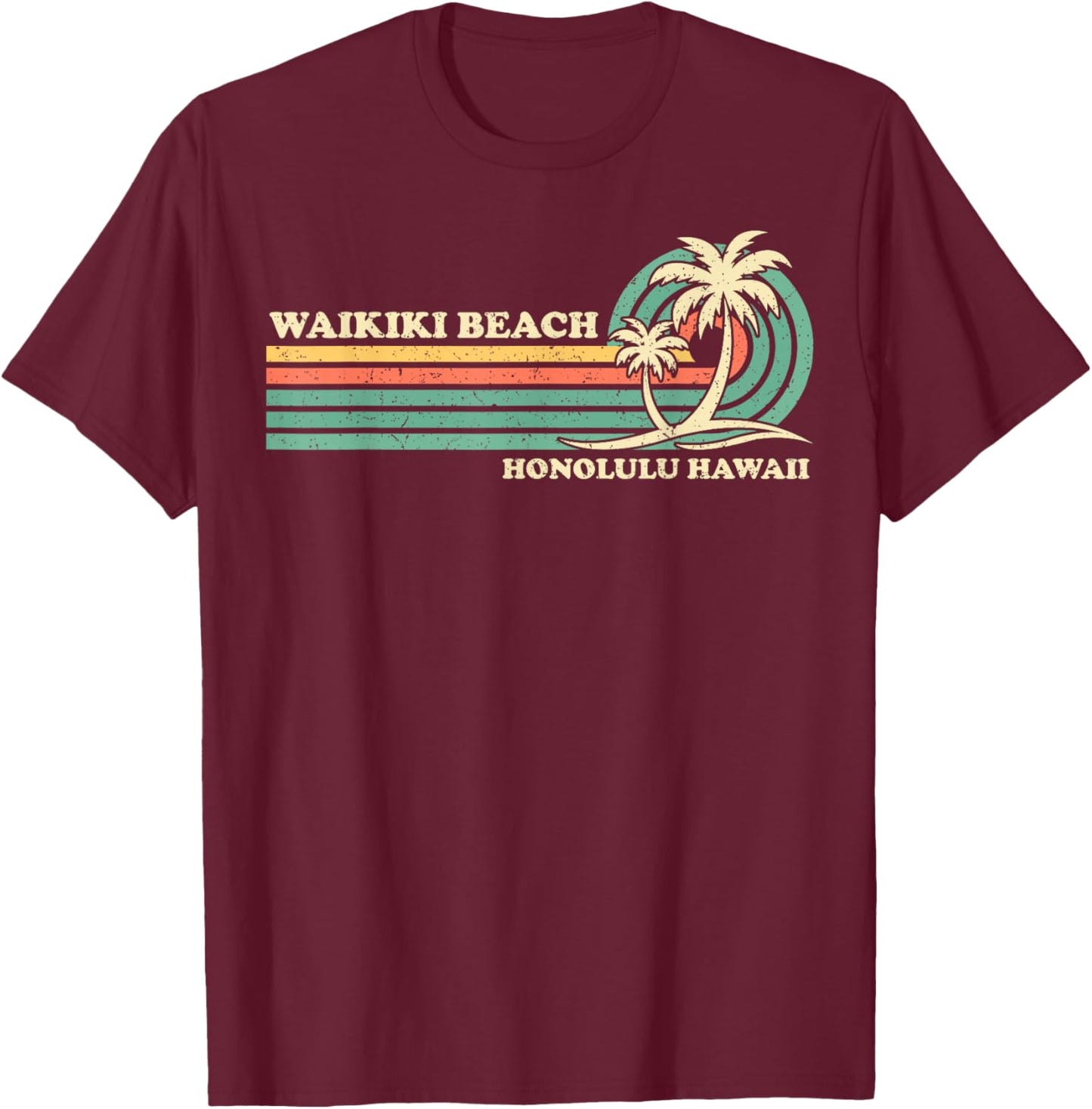 Vintage Retro Summer Vacation Honolulu Hawaii Waikiki Beach T-Shirt - T-Shirt | Maroon