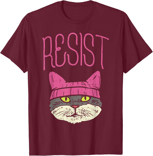 March Shirt Resist Pink Hat Kitty Cat Lover Gift T-Shirt - T-Shirt | Maroon