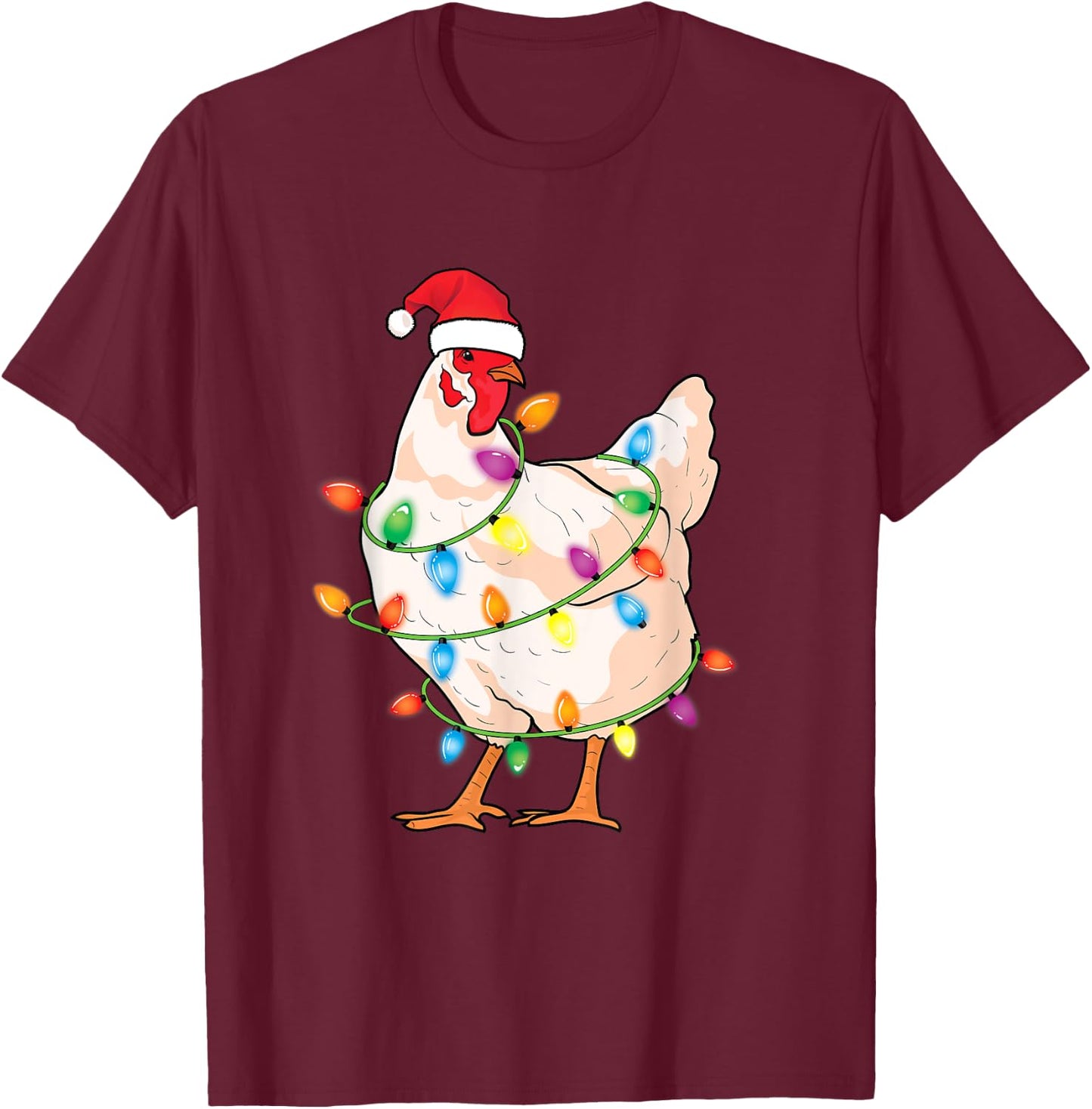 Chicken Christmas Tree with Santa Hat Farmer Funny Chicken T-Shirt - T-Shirt | Maroon
