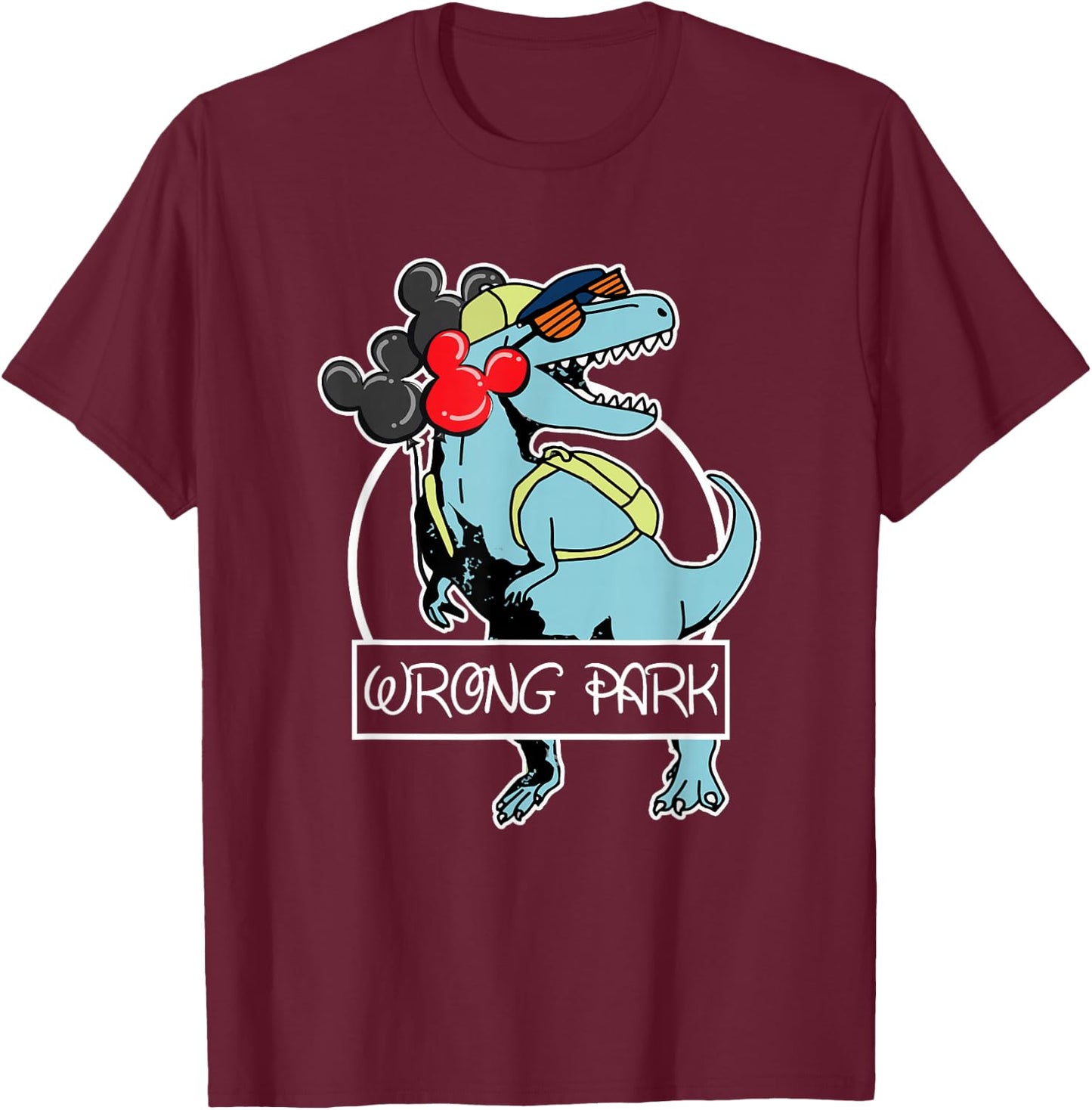 Wrong Park Dinosaur Funny Glasses T-Shirt - T-Shirt | Maroon