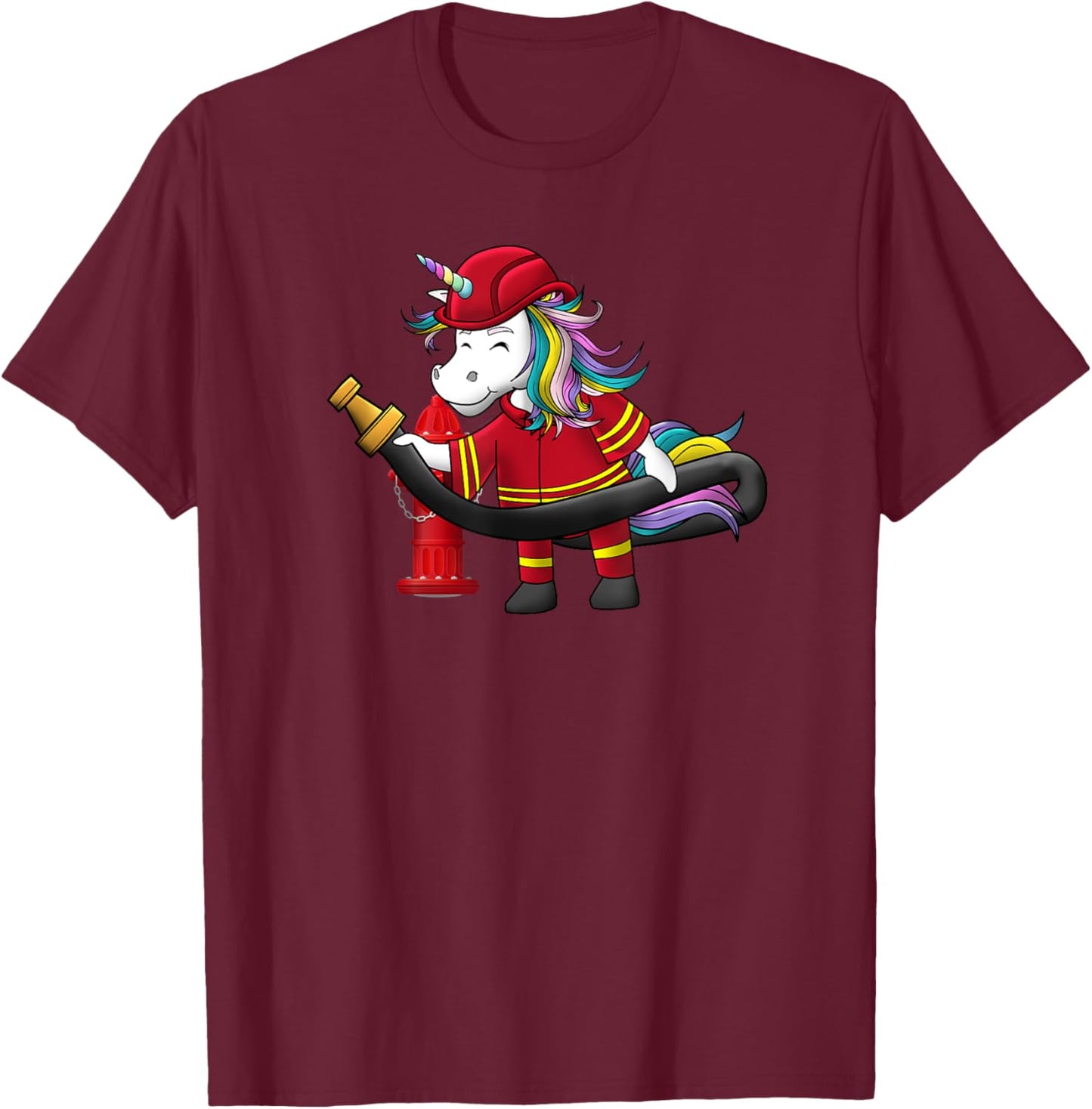 Unicorn Firefighter Fireman Birthday Party Funny Girl Love T-Shirt - T-Shirt | Maroon