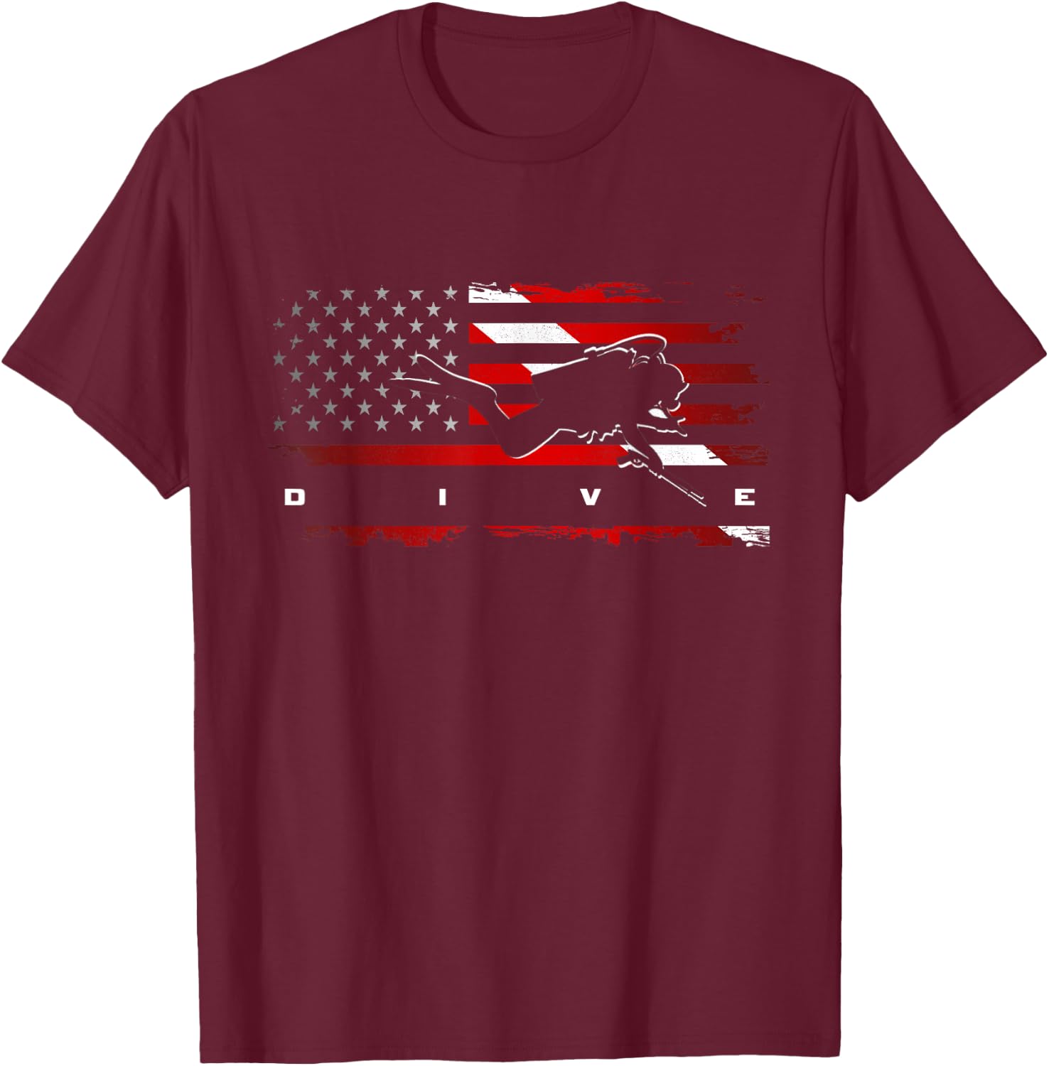 American Flag Scuba Diving Apparel - Scuba Diving T-Shirt - T-Shirt | Maroon