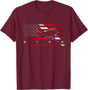 American Flag Scuba Diving Apparel - Scuba Diving T-Shirt - T-Shirt | Maroon