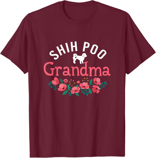 Shih Poo Dog Gifts For Grandma Dog Lovers Christmas T-Shirt - T-Shirt | Maroon