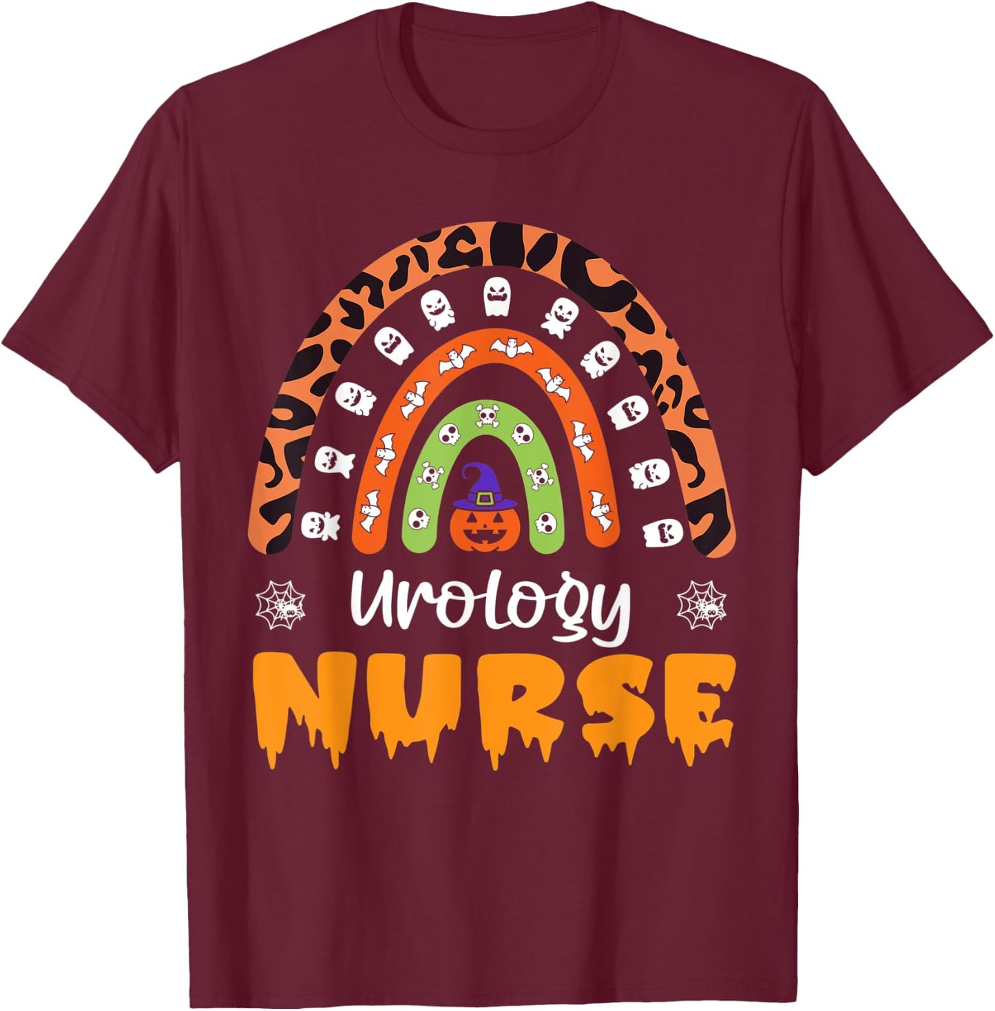 Urology Nurse RN Leopard Rainbow Women Halloween Costume T-Shirt - T-Shirt | Maroon