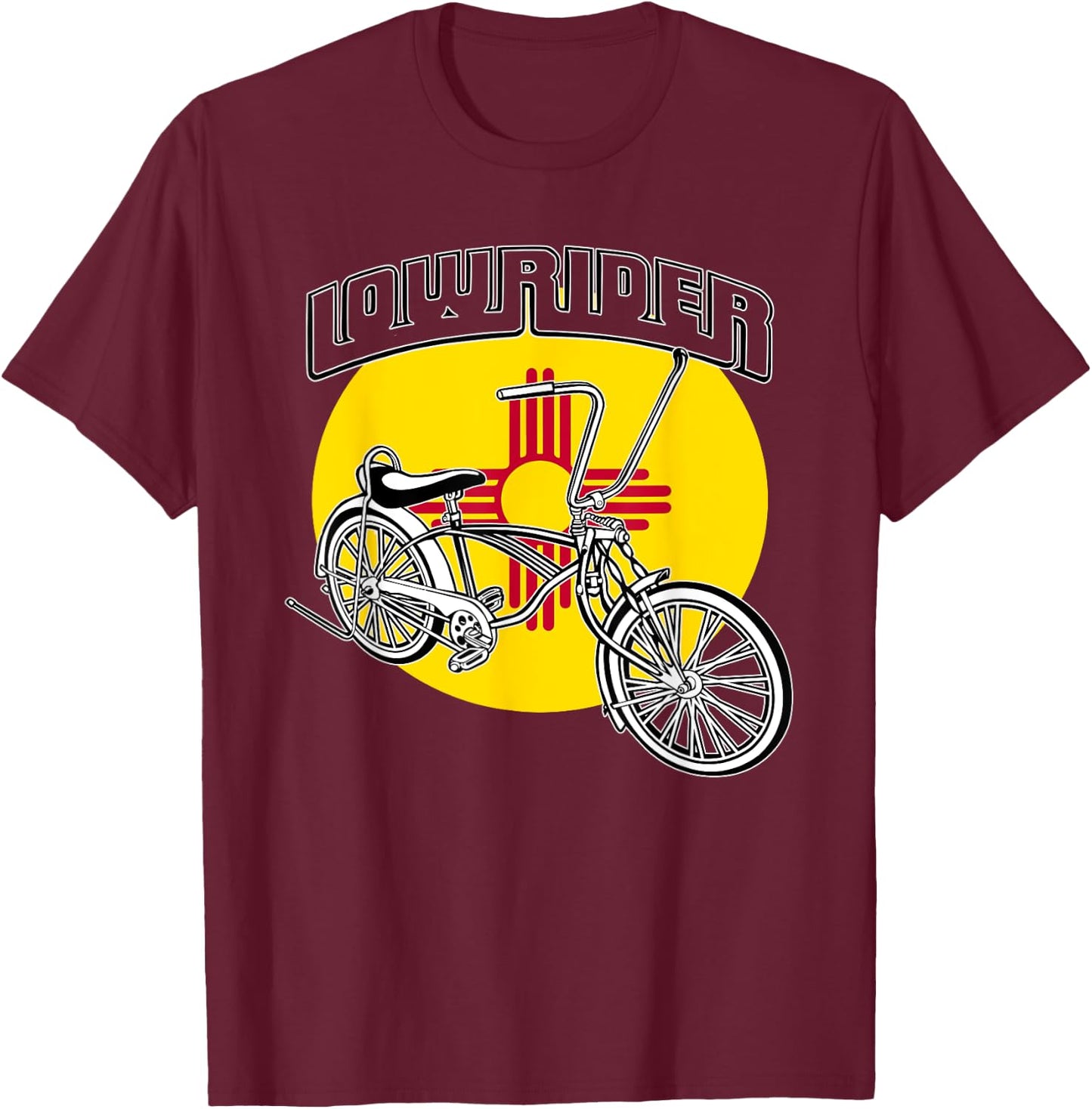 Low Rider Bicycle Chicano New Mexico Flag Lowrider Bike T-Shirt - T-Shirt | Maroon