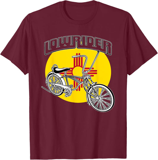 Low Rider Bicycle Chicano New Mexico Flag Lowrider Bike T-Shirt - T-Shirt | Maroon