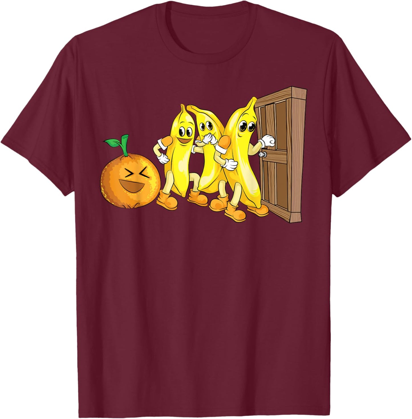 Funny Knock Knock 3 Bananas And Orange Cool Fruit Joke Gift T-Shirt - T-Shirt | Maroon