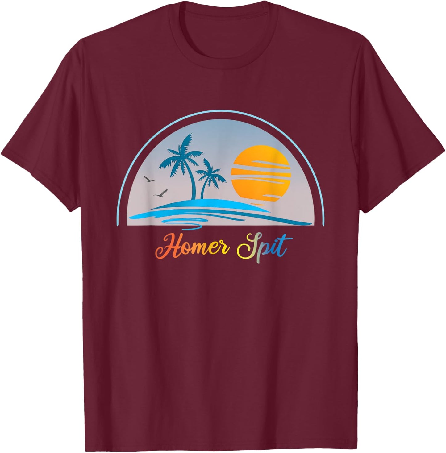 Homer Spit AK Alaska Souvenir Palm Tree Surfer Graphic T-Shirt - T-Shirt | Maroon