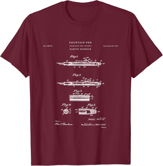 Fountain Pen Patent - Artist Gift T-Shirt - T-Shirt | Maroon