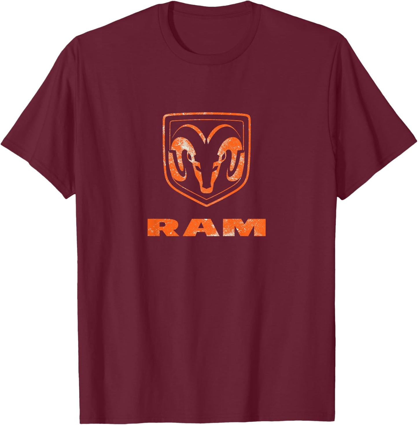 RAM Trucks Orange Logo Distressed T-Shirt - T-Shirt | Maroon