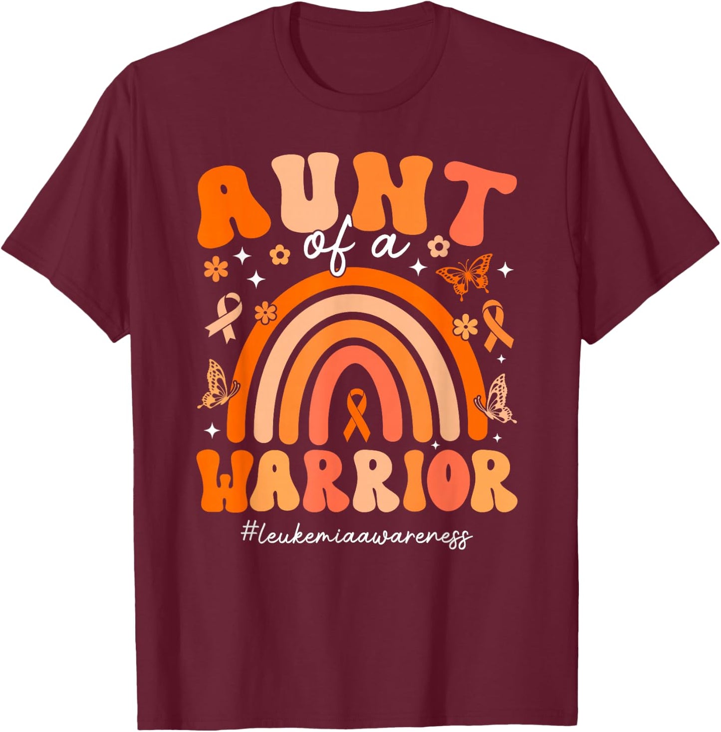 Groovy Leukemia Aunt Of A Leukemia Warrior Aunt T-Shirt - T-Shirt | Maroon