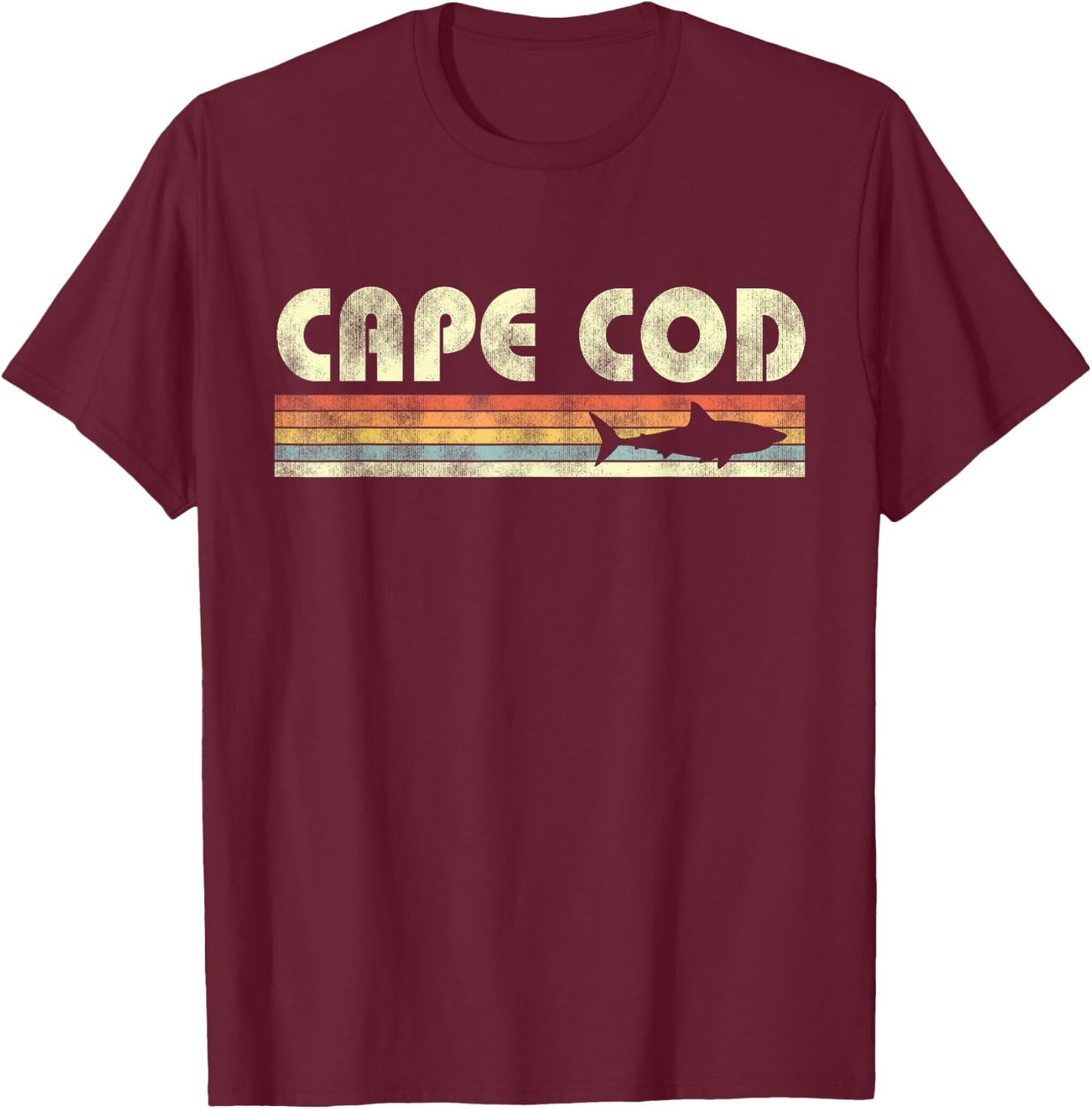 Vintage Cape Cod Shark Retro Throwback Boys Girls Souvenir T-Shirt - T-Shirt | Maroon