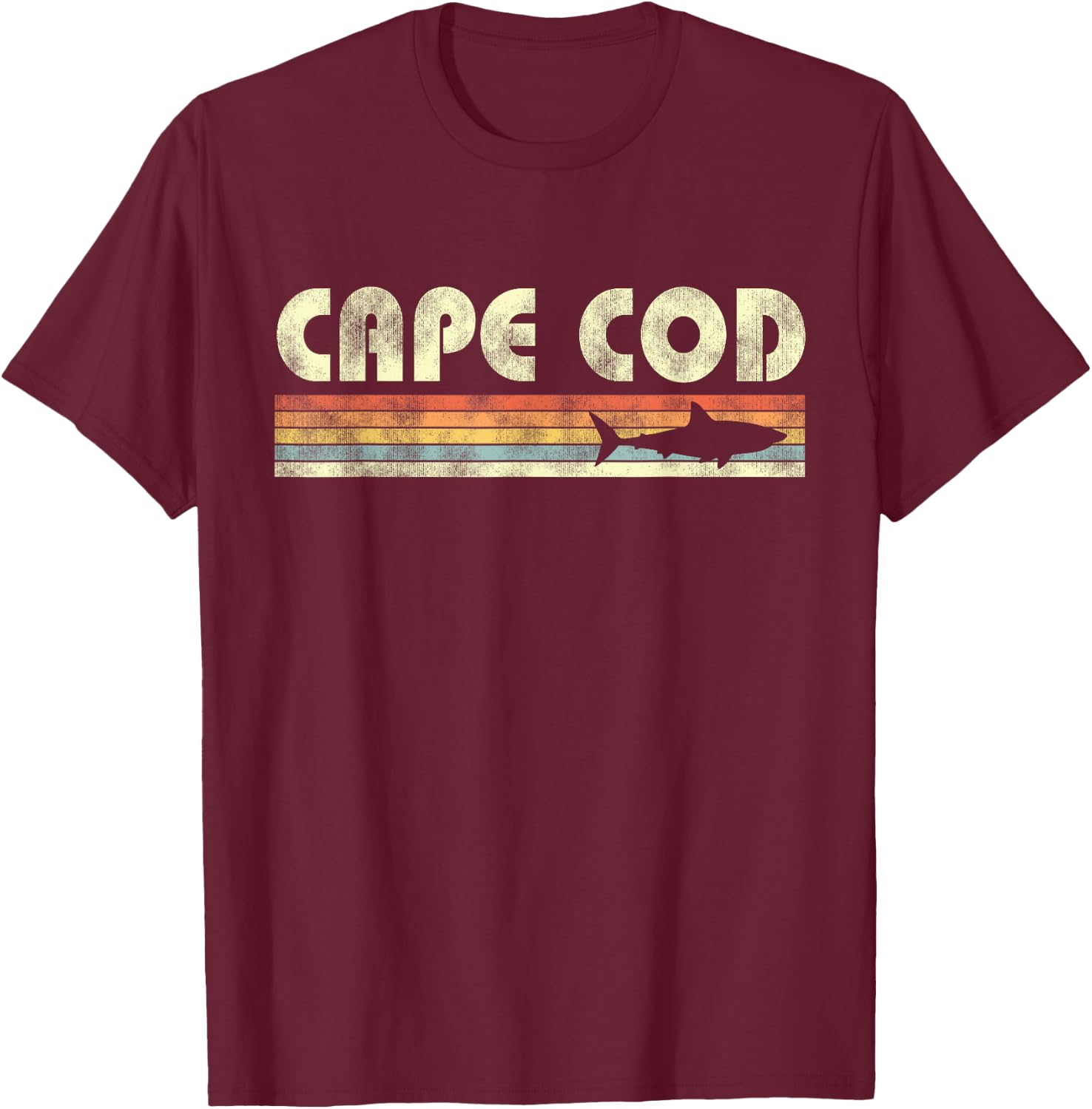 Vintage Cape Cod Shark Retro Throwback Boys Girls Souvenir T-Shirt - T-Shirt | Maroon