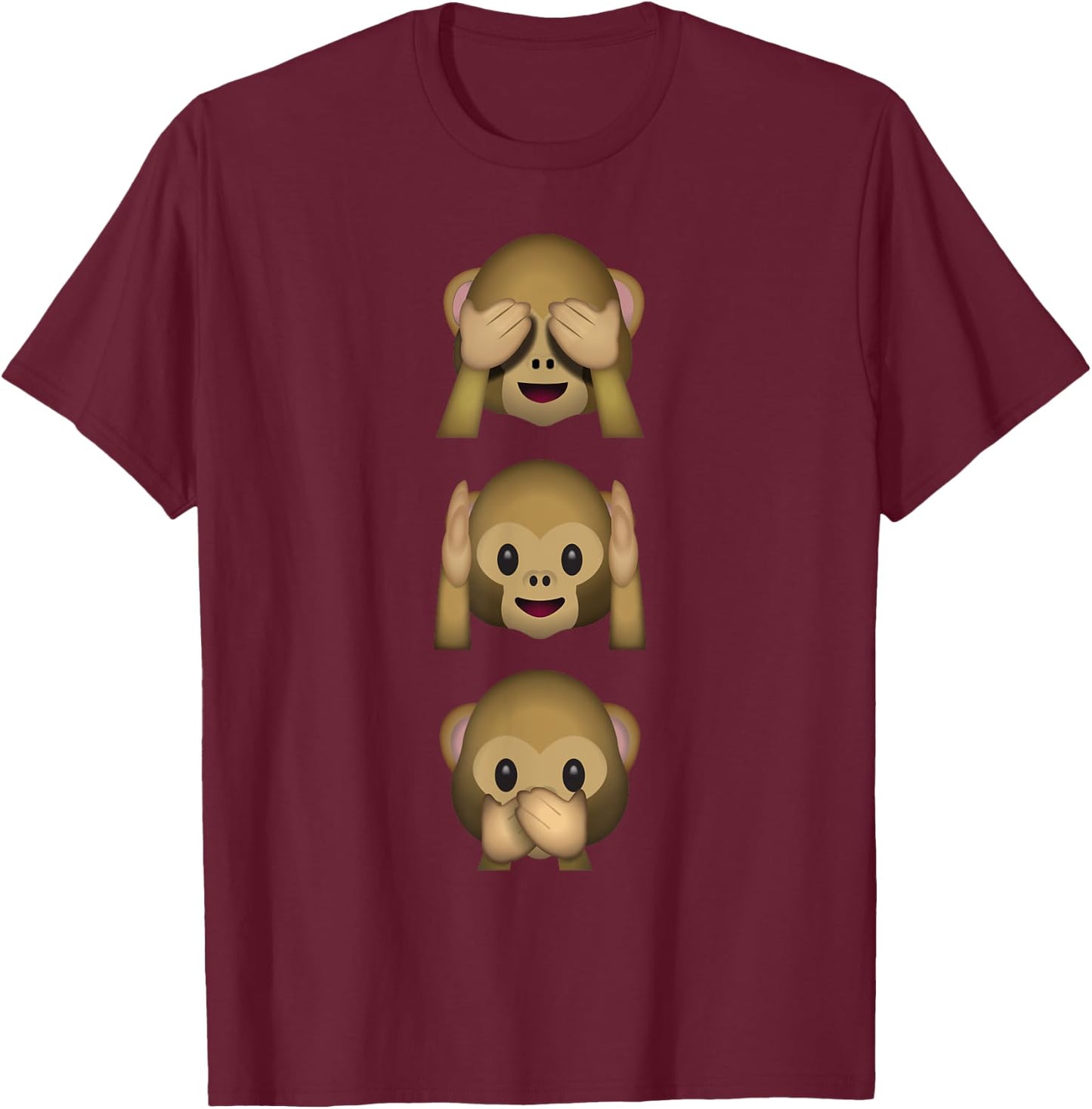 See No Evil Hear No Evil Speak No Evil 3 Wise Monkeys T-Shirt - T-Shirt | Maroon