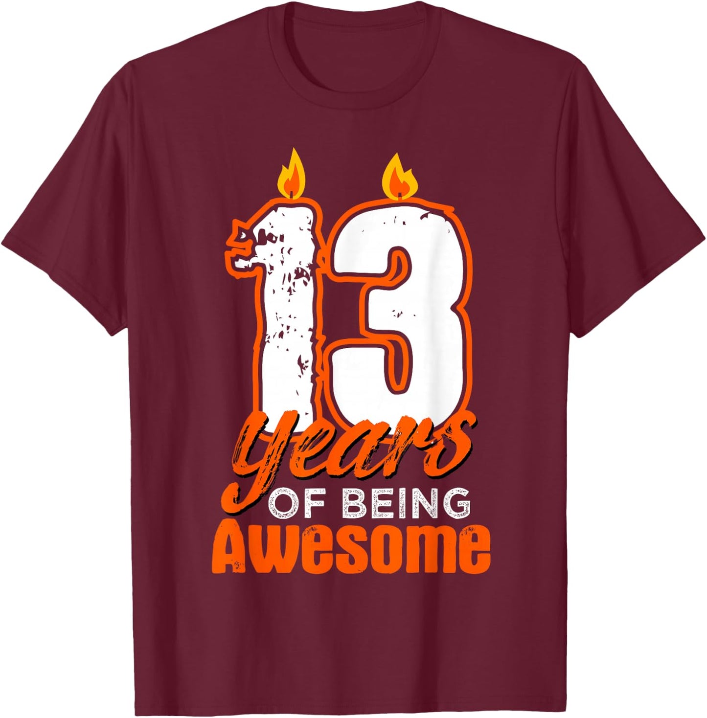 Candle 13 Birthday Party Wishes Cake Decoration Candlelight T-Shirt - T-Shirt | Maroon