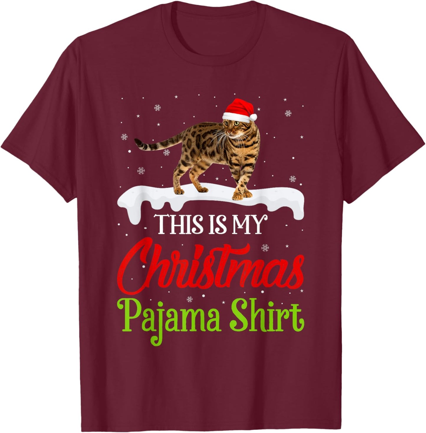 This Is My Christmas Pajama Shirt Bengal Cat T-Shirt - T-Shirt | Maroon