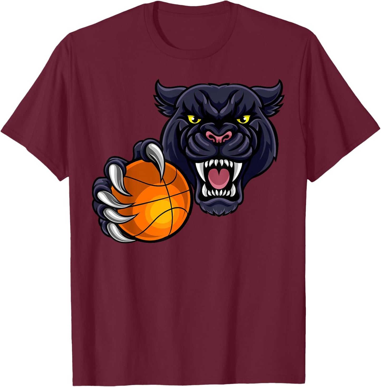 Panther Cartoon Sports Panthers Team Mascot Basketball Ball T-Shirt - T-Shirt | Maroon