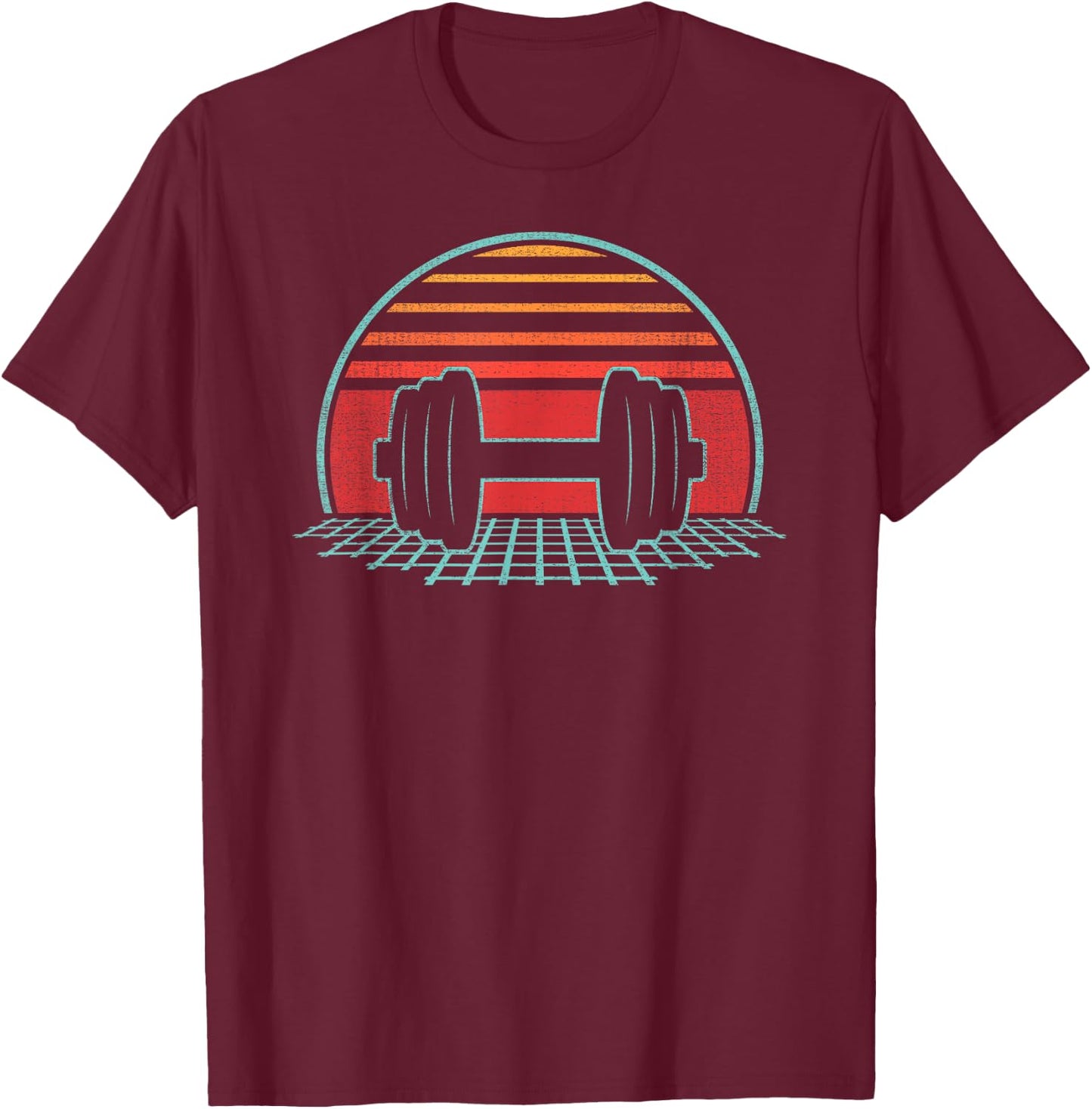 Weight Lifting Dumbbell Workout Retro Strongman Powerlifting T-Shirt - T-Shirt | Maroon
