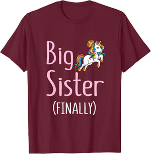 Kids Big Sister Finally Unicorn Girls Big Sister Announcement T-Shirt - T-Shirt | Maroon