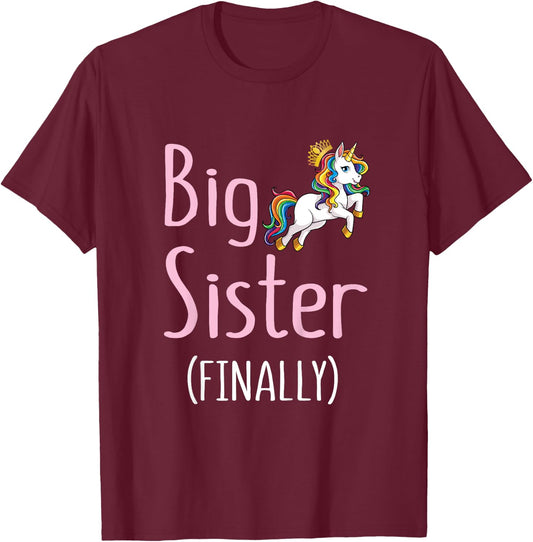 Kids Big Sister Finally Unicorn Girls Big Sister Announcement T-Shirt - T-Shirt | Maroon