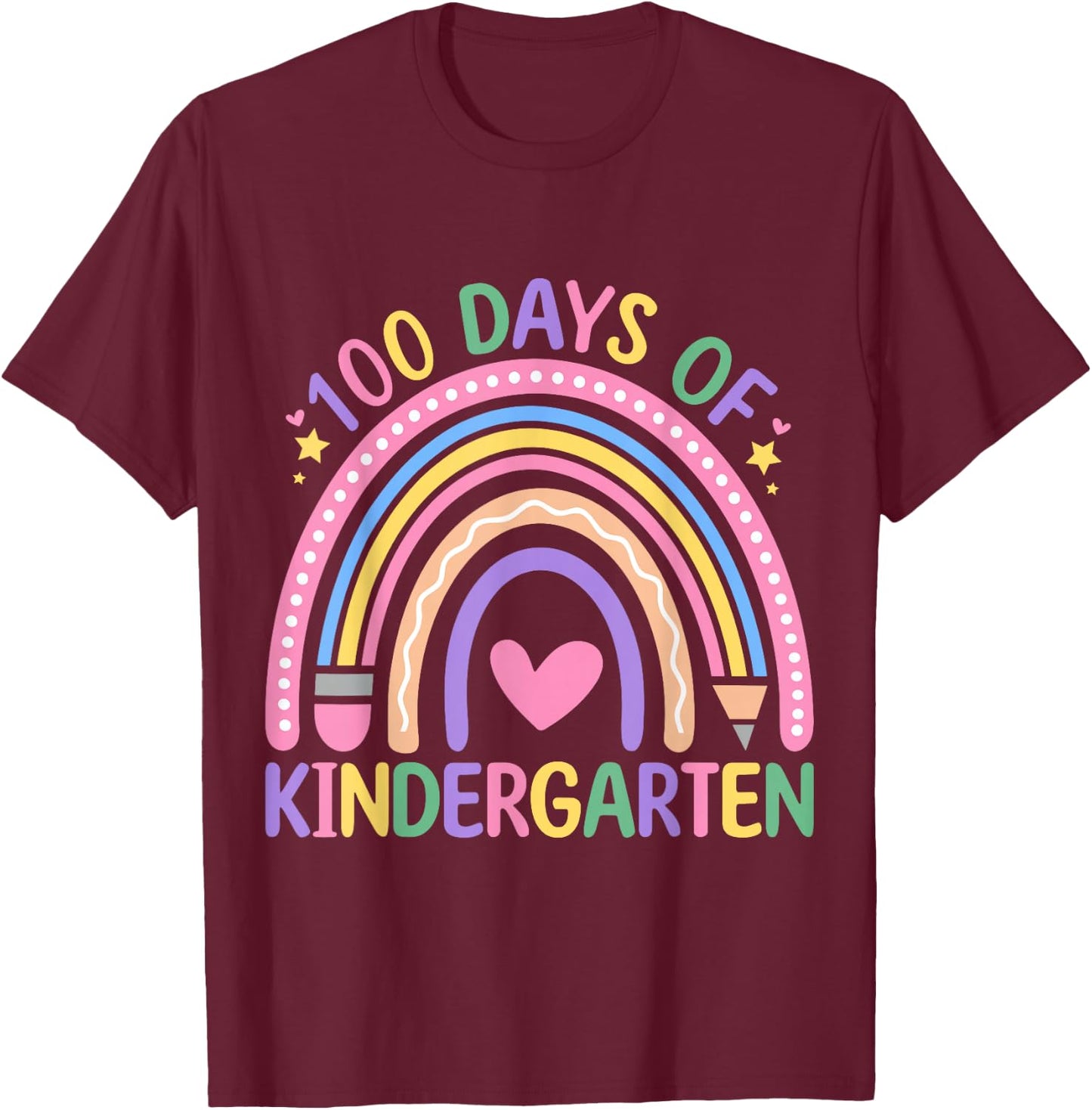 100 Days Of Kindergarten Rainbow Teacher 100 Days Smarter T-Shirt - T-Shirt | Maroon